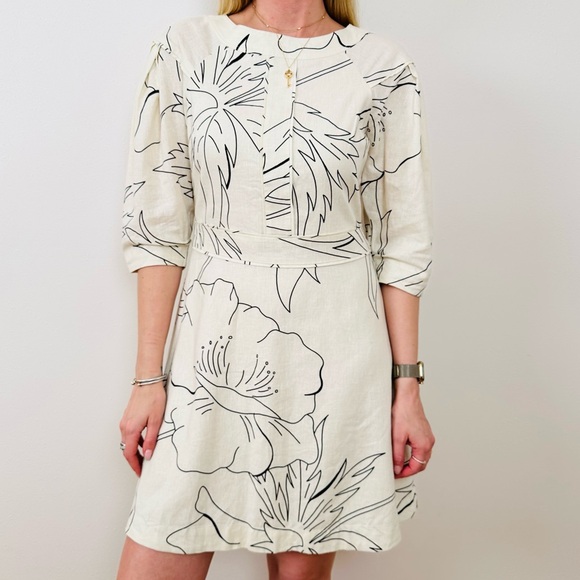 Banana Republic Dresses & Skirts - New Banana Republic Linen Blend Boho Elegant Cream Floral Print Mini Dress